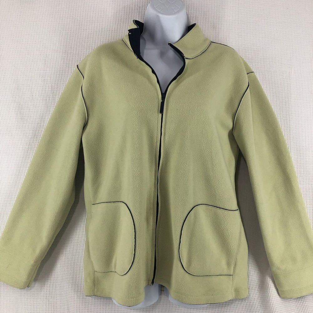 Sport Savvy fleece jacket women's M green blue trim‎ full zip pockets